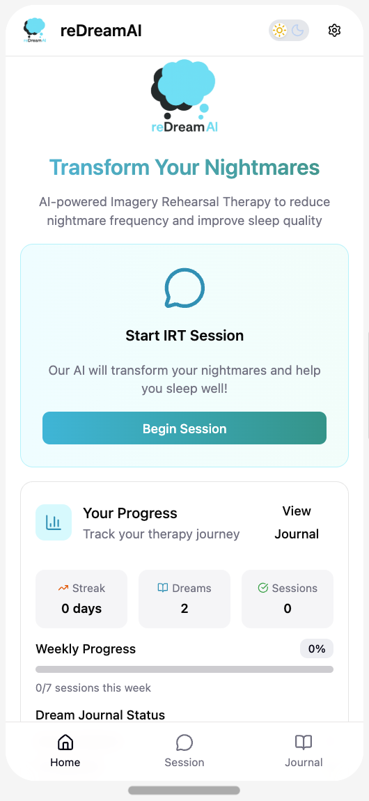 reDreamAI App Home Screen